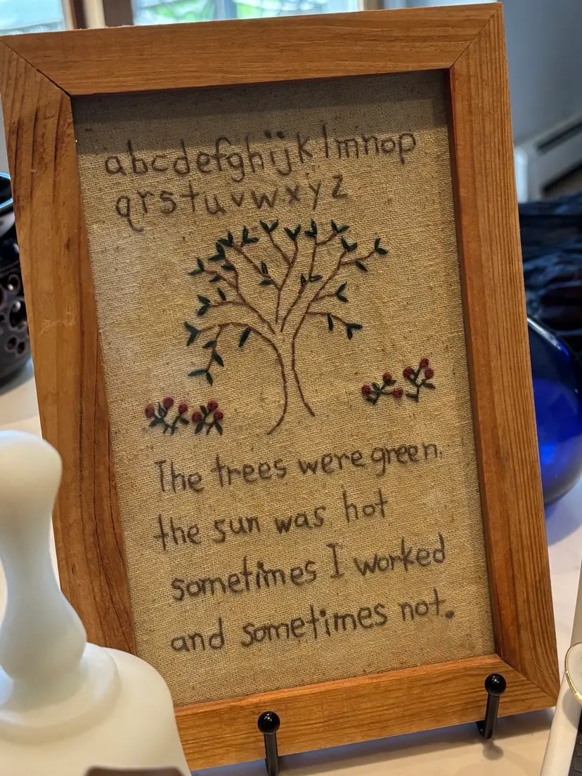 Vintage Embroidered Sampler, Framed, No Signature Or Date