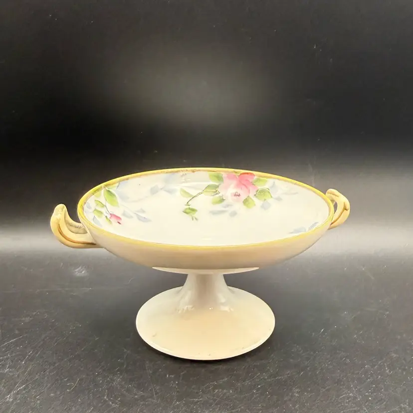 Antique Nippon Hand Painted Pedestal Compote Bowl Morimura Bros Green M Wreath