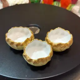 Set Of 3 Hand painted Yellow And Hold Salt Cellars