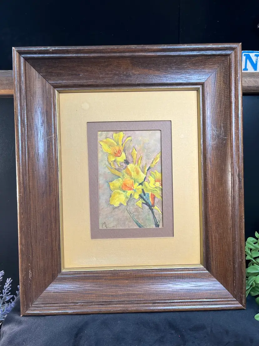 Signed-M Swift-Acrylic (?) Painting of Tiger Lily-Matted and Framed