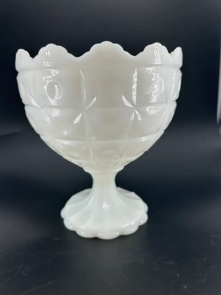 VINTAGE NAPCO MILK GLASS PEDESTAL COMPOTE WITH QUILTED PATTERN