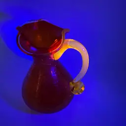 Orange Crackle Glass Pitcher With Stopper UV Glows