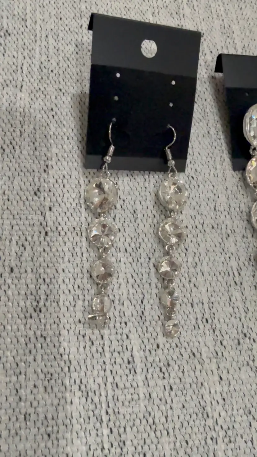 2 Pair Formal Bridal Earrings Drop Dangle CZ Bundle