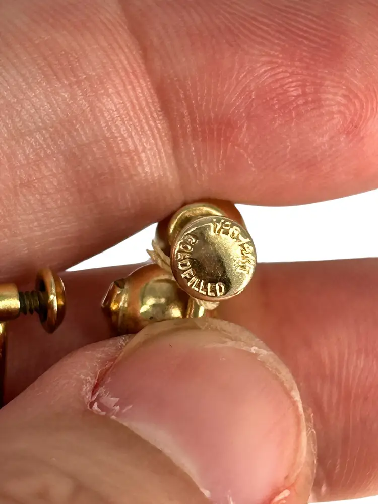 Vintage Amco Gold Filled Chrysoprase Carved Scarab Screw Back Earrings