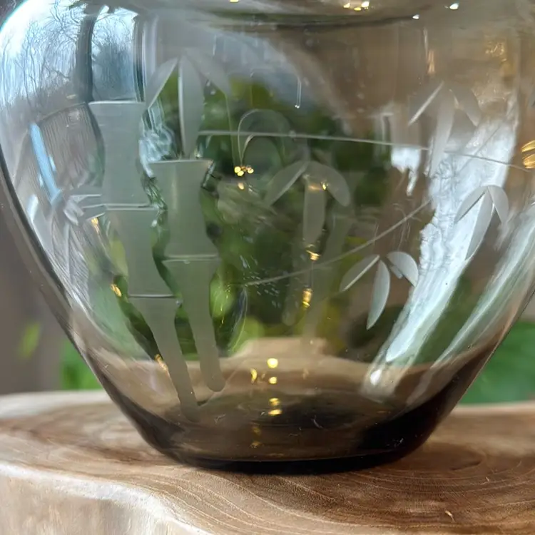 Smoky Brown Bamboo Etched Vase