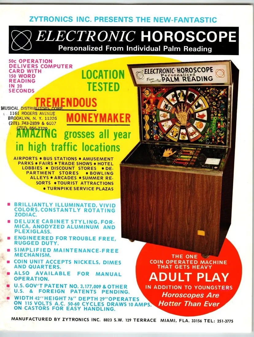 Electronic Horoscope Palm Reading Fortune Telling Machine FLYER Original Artwork
