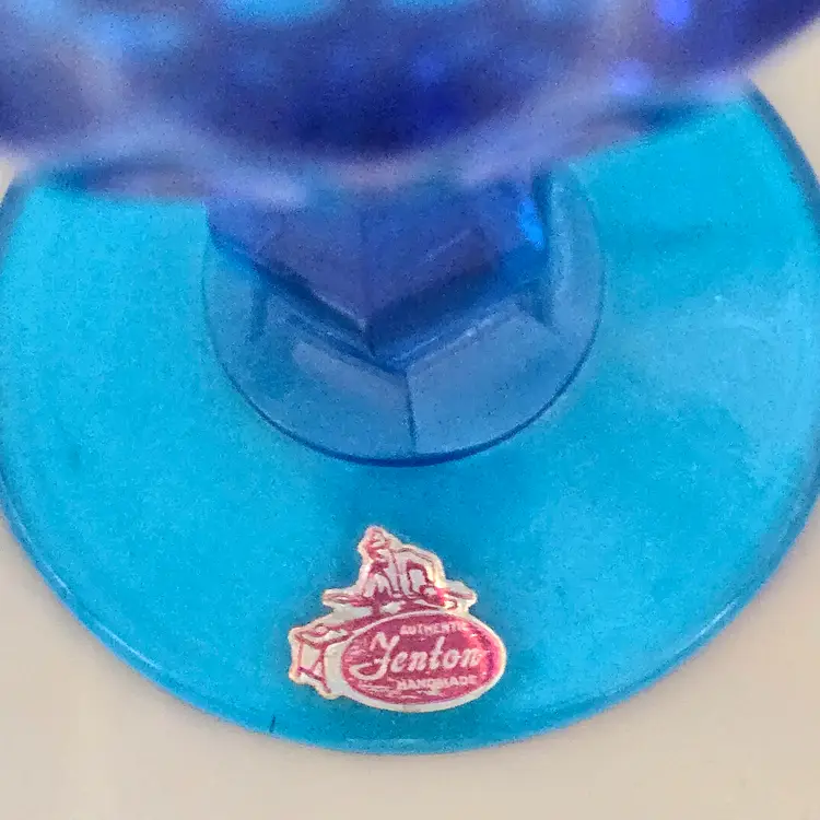 Fenton Thumbprint Chalice Colonial Blue Jumbo Goblet 8¼" tall with Original Foil Sticker