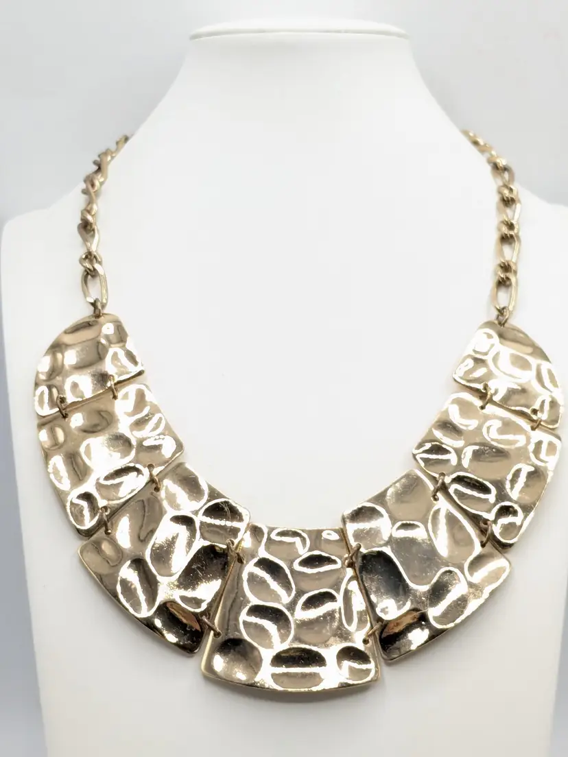 Chunky Gold Tone Paneled Statement Necklace