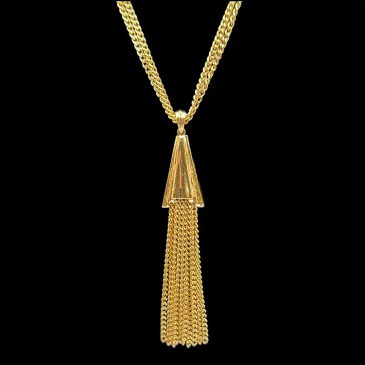 Vintage MCM Monet Signed GoldTone Double Strand 4” Tassle Necklace 24”