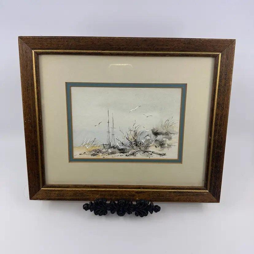 Vintage Krupp ORIGINAL SIGNED Watercolor Driftwood & Birds Framed