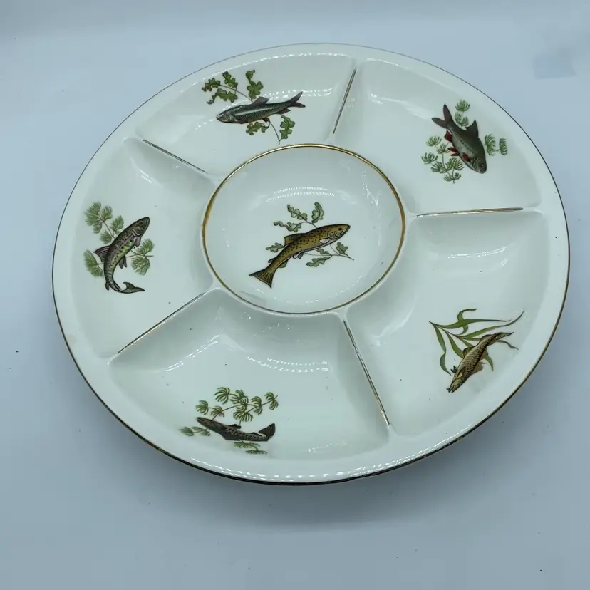 #4805 Norway Figgio Sectioned Serving Dish With Fish Motifs 10.5 Inch