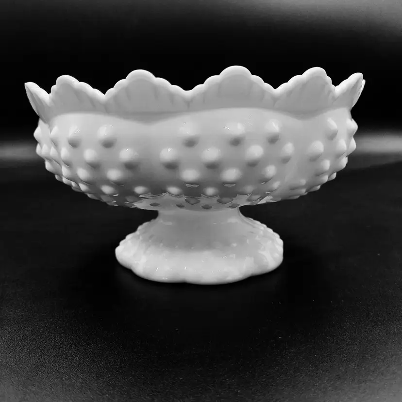Fenton White Milk Glass Hobnail Taper Candle Holder Pedestal Dish