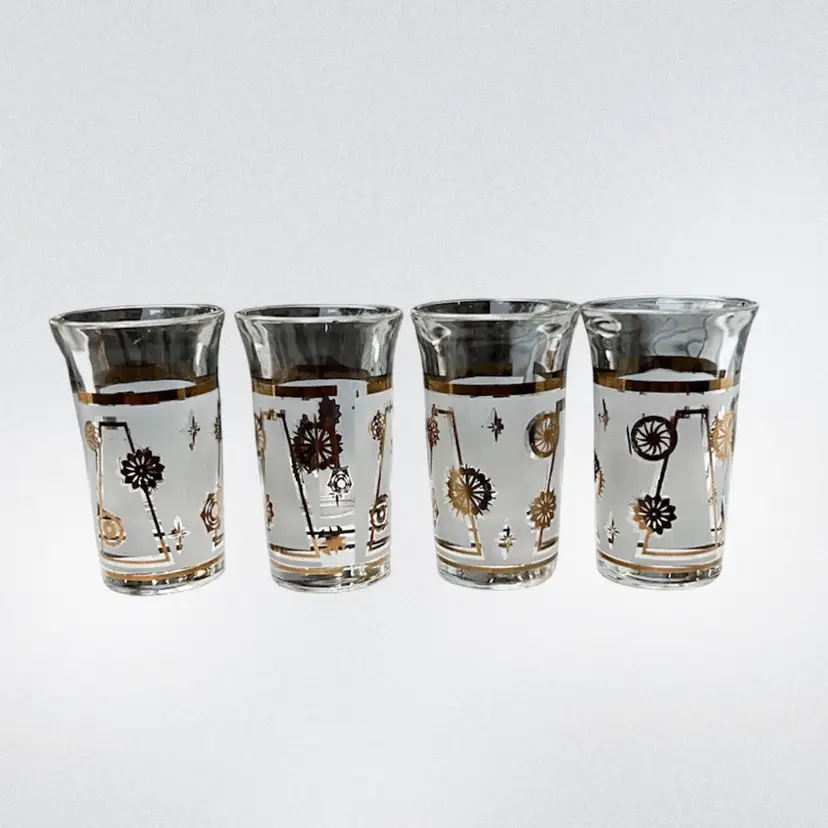 Set Of 4 Vintage Mid Century Frosted Shot Glasses