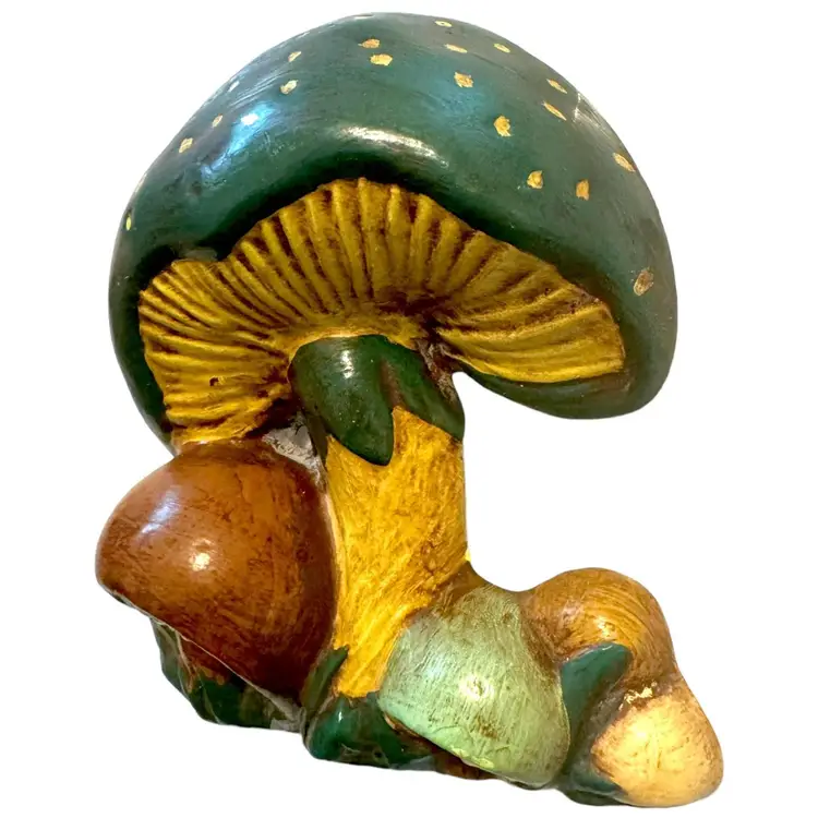Vintage Hand-Painted Mushroom Chalkware Wall Decor - Set of 2