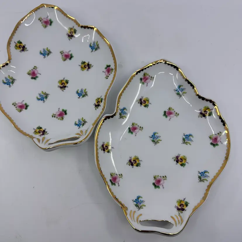Vtg Godinger & Co Rosebud 7" Leaf Trays Set/2