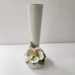 VTG Porcelain  pale mint green vase with 3d floral embellishment