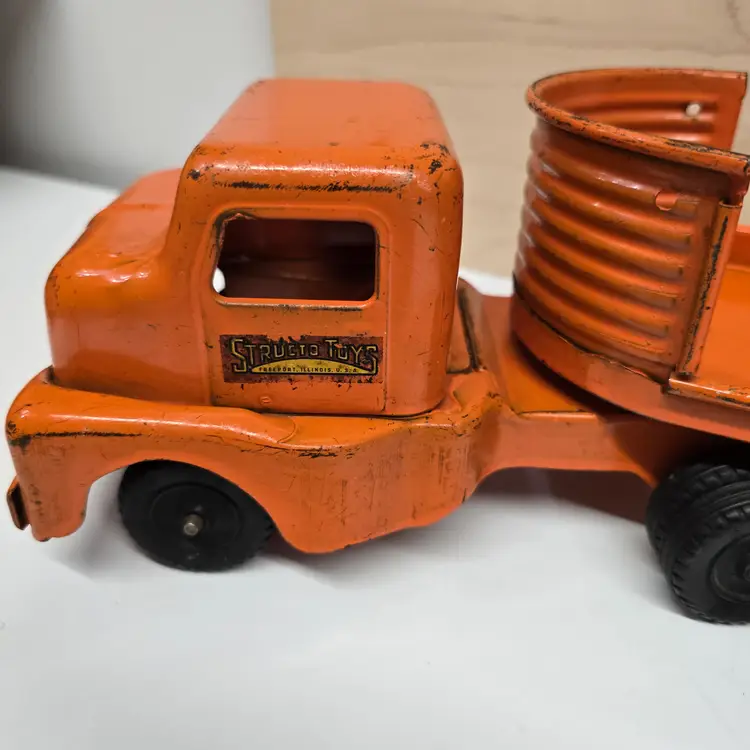 Vintage Structo Pressed Steel Orange Flatbed Truck Man Cave Nursery Decor