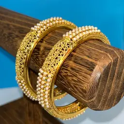 Two Gold Tone & Faux Pearl Bracelets 7”