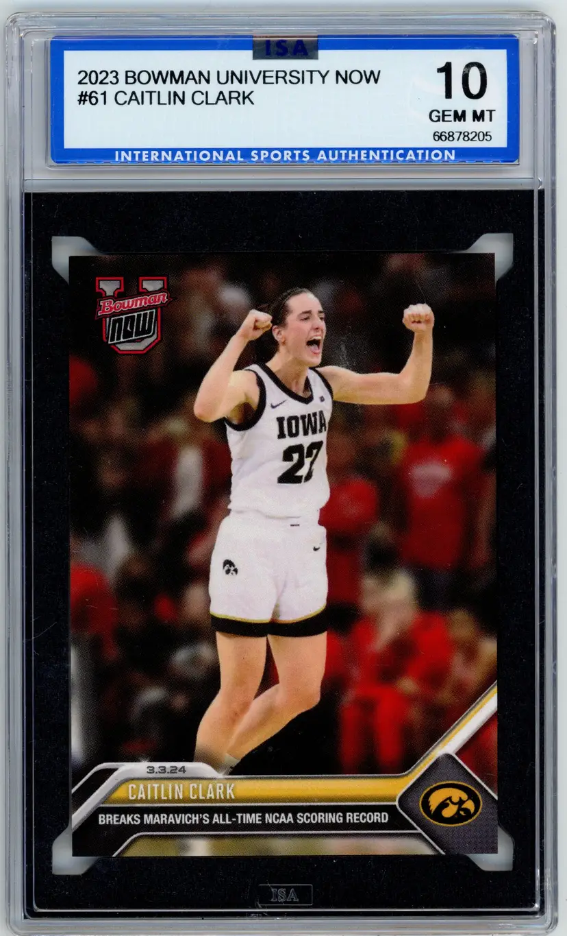 2023 Bowman University NOW #61 Caitlin Clark ISA 10 GEM MT