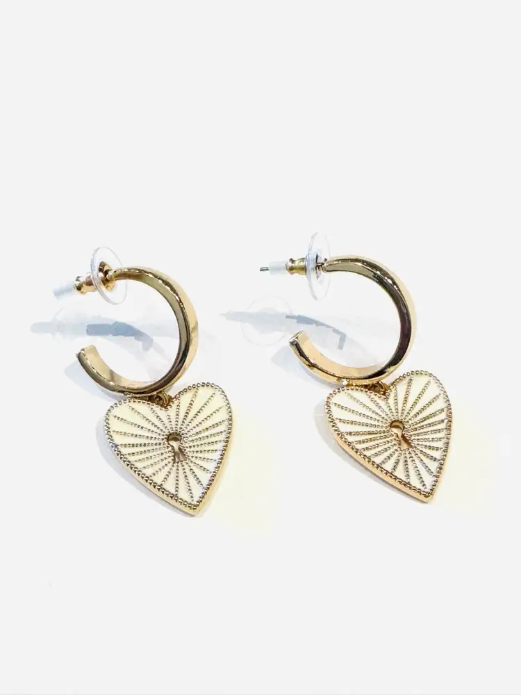 Gold hoop  earrings with heart shaped Charms attached