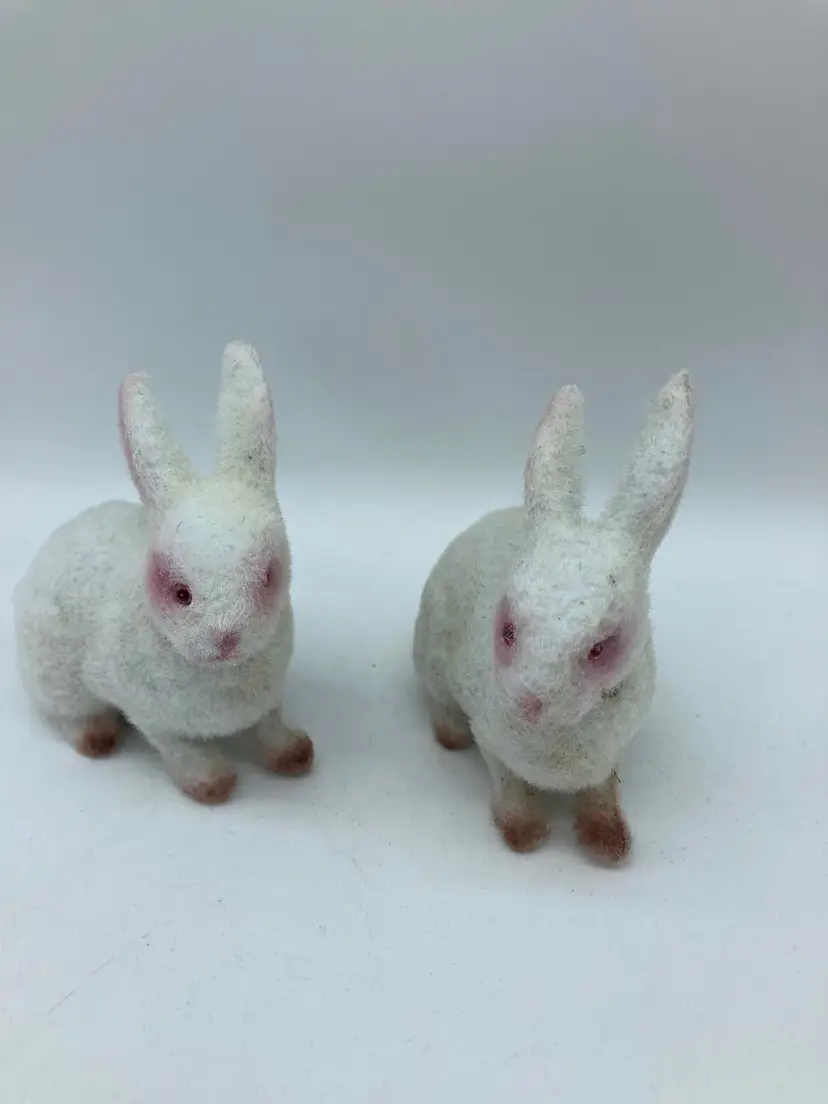 Small White and Pink Flocked Bunnies