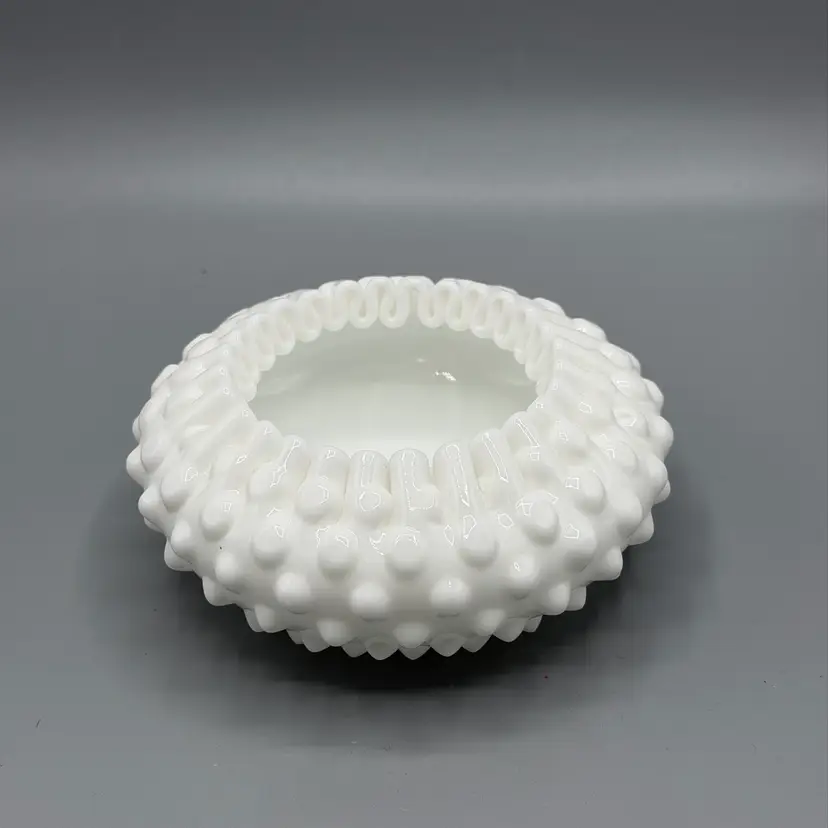 Fenton Milk Glass Hobnail Crimped Bowl Trinket Dish Cache Pot 4-1/2”