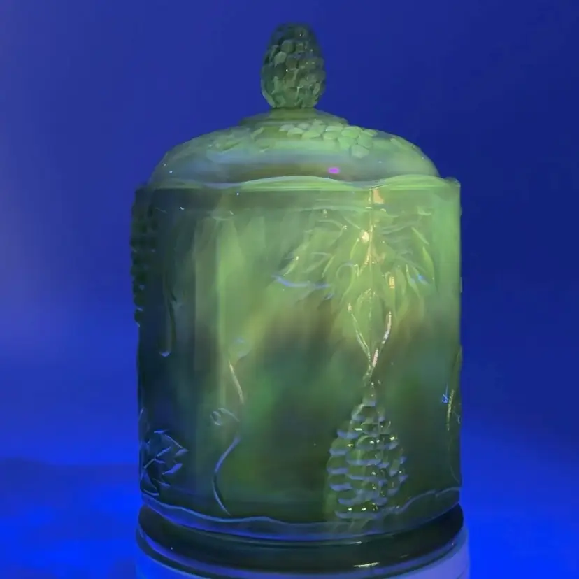 Indiana Glass Blue Carnival Harvest Grape Jar | Vintage 1970s *GLOWS*