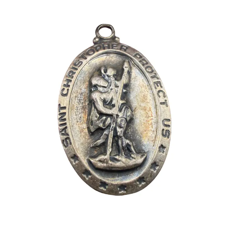 Antique Theda Saint Christopher Protect Us Sterling Silver Pendant