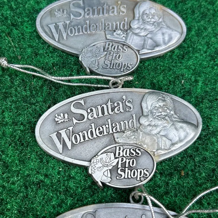 Lot Of 4 Bass Pro Shops Santa’s Wonderland 2011 Christmas Ornaments Pewter