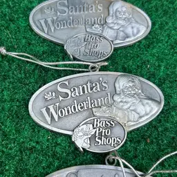 Lot Of 4 Bass Pro Shops Santa’s Wonderland 2011 Christmas Ornaments Pewter