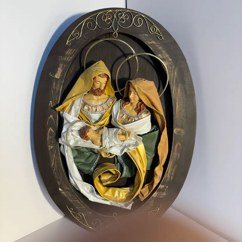 Vintage Fabric Mache Holy Family  Nativity