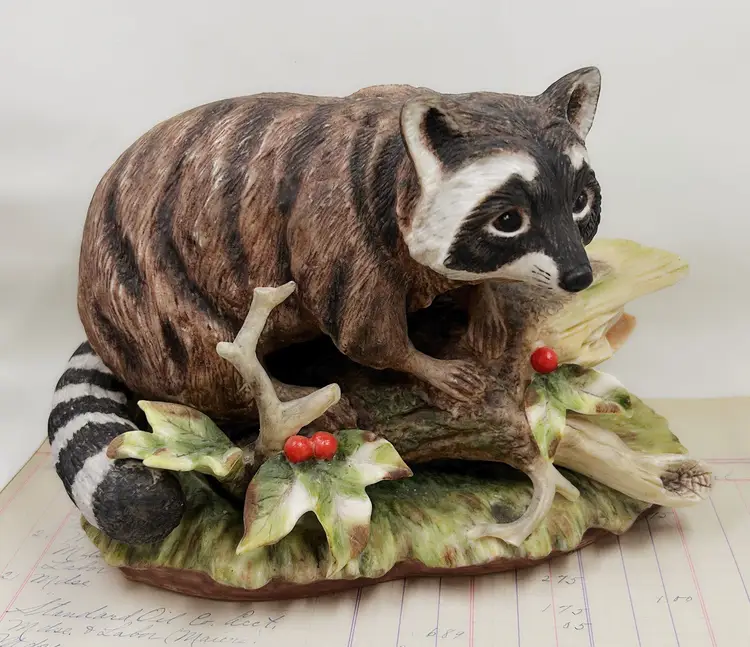 Vintage Porcelain Raccoon Figurine Trash Panda Handpainted
