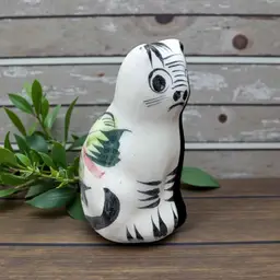 Small Vintage Pottery Mexican Tonala Folk Art Cat Figurine