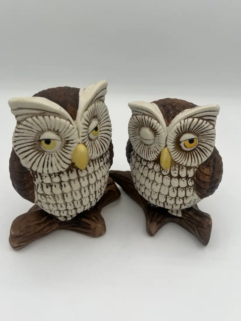 Sleepy Owls - Porcelain Owls on Branch Germany Vintage EUC