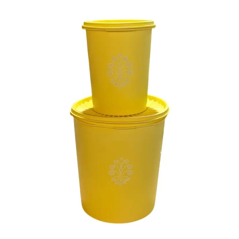 Vintage Tupperware Servalier Canisters Yellow Sunburst With Lids Set of 2