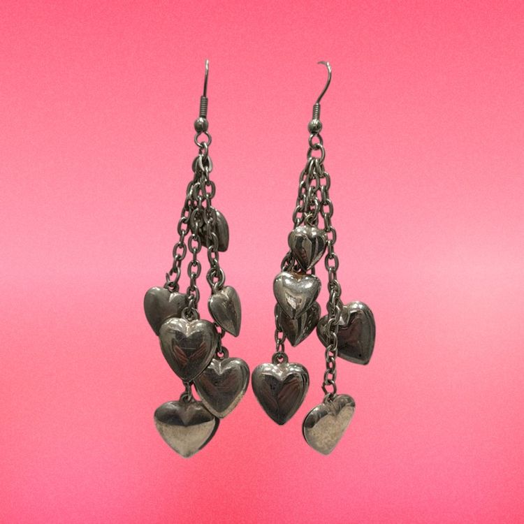 Vintage 80’s Lightweight Chunky Heart Dangle Earrings, 3.5”