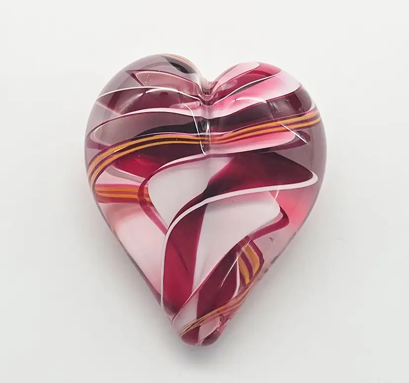 Steven Maslach Heart Ribbon Paperweight Red Pink