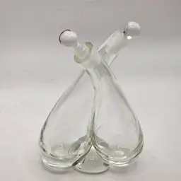 Double neck glass oil and vinegar cruet with glass stoppers