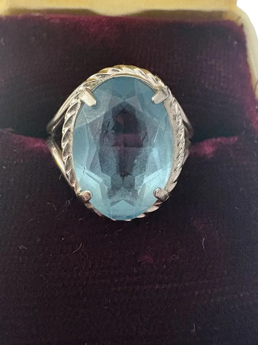 96. Burt Cassell 12K GF Blue Glass Prong Set Vintage Ring