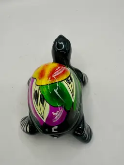 Mexico Talavera Black Turtle With Bright Fruit Hand Painted Mexican Trinket Box