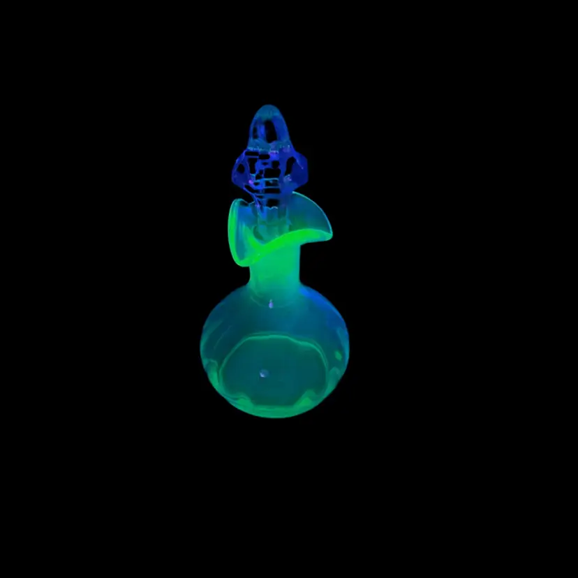 Uranium Glass Oil/Vinegar Cruet Bottle With Stopper, 5-1/2” Tall
