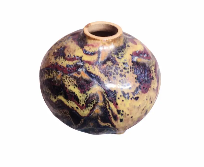 Studio Art Pottery Heavy Drip Glaze Stoneware Vase Signed JRC '09 Swirled