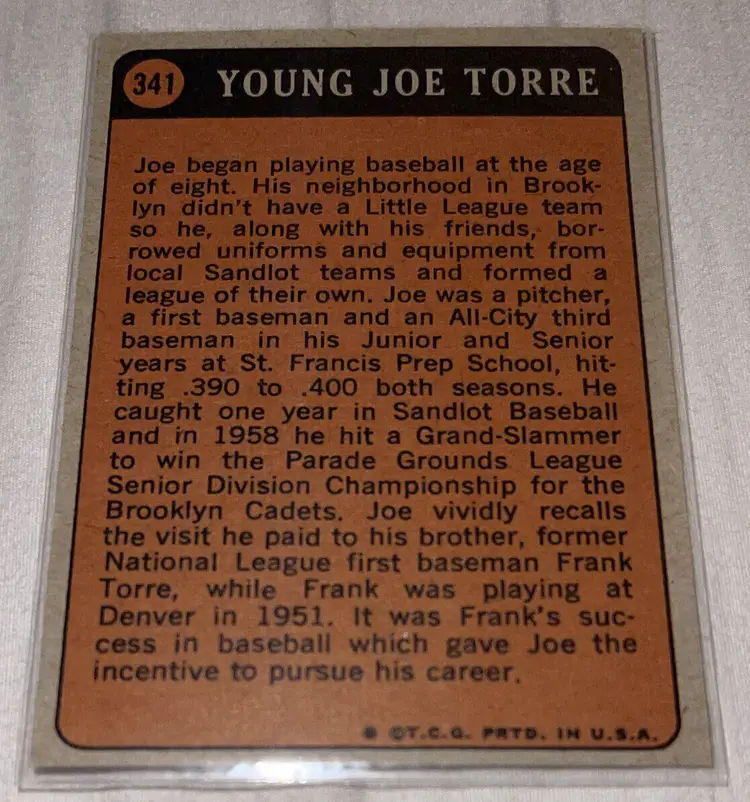 1972 Topps - Boyhood Photos of the Stars #341 Joe Torre
