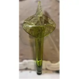 14.5” MCM Hand Blown Green Art Glass Jack in the Pulpit Wall Pocket Vase