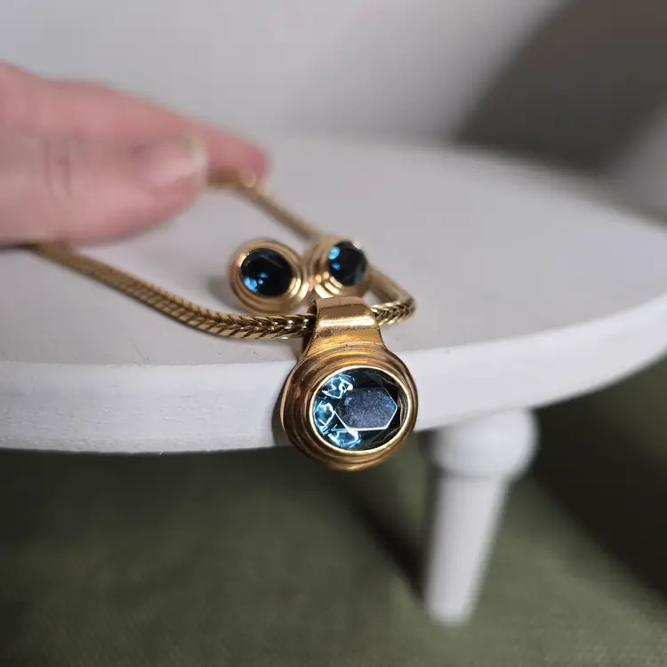 Blue and Gold-Tone Necklace and Earrings