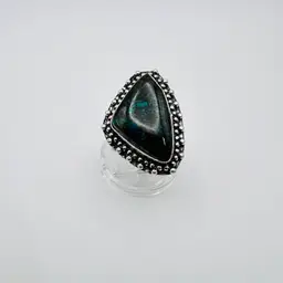 Handcrafted Azurite Ring (size 7.5) in Sterling Silver Finish