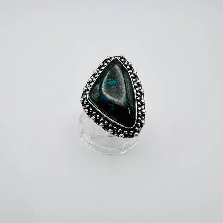 Handcrafted Azurite Ring (size 7.5) in Sterling Silver Finish