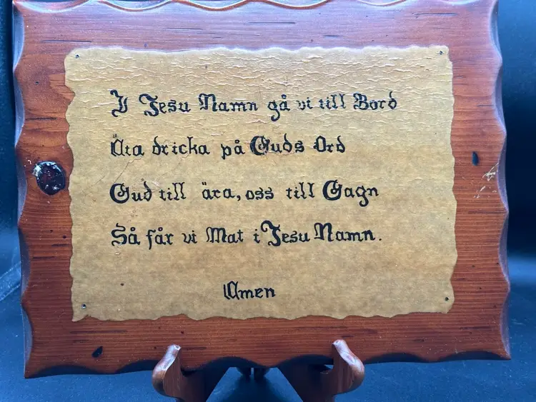 Vintage Decoupage Wood Plaque Cottage Wall Art Swedish Prayer