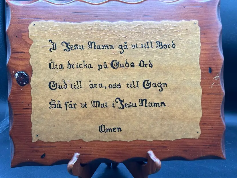 Vintage Decoupage Wood Plaque Cottage Wall Art Swedish Prayer