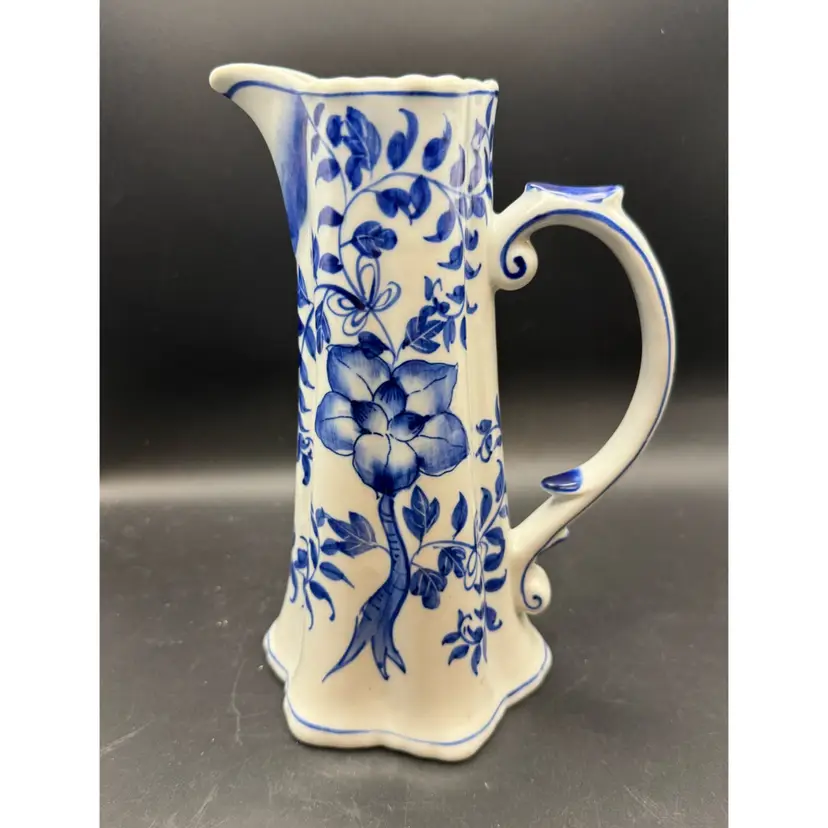 Vintage Andrea by Sadek Blue And White Porcelain Pitcher